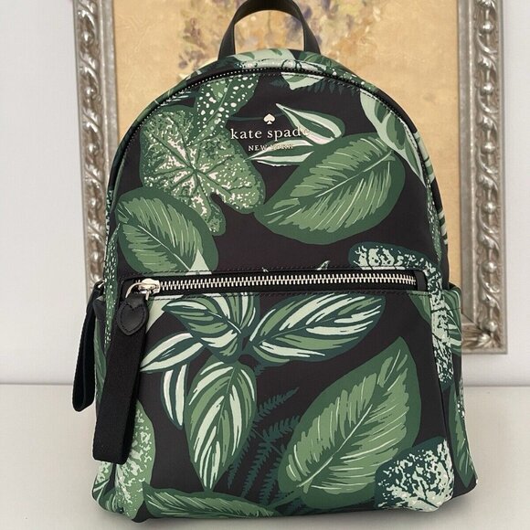 NWT KATE SPADE Chelsea Fern Foliage Medium Backpack In Green main image 5
